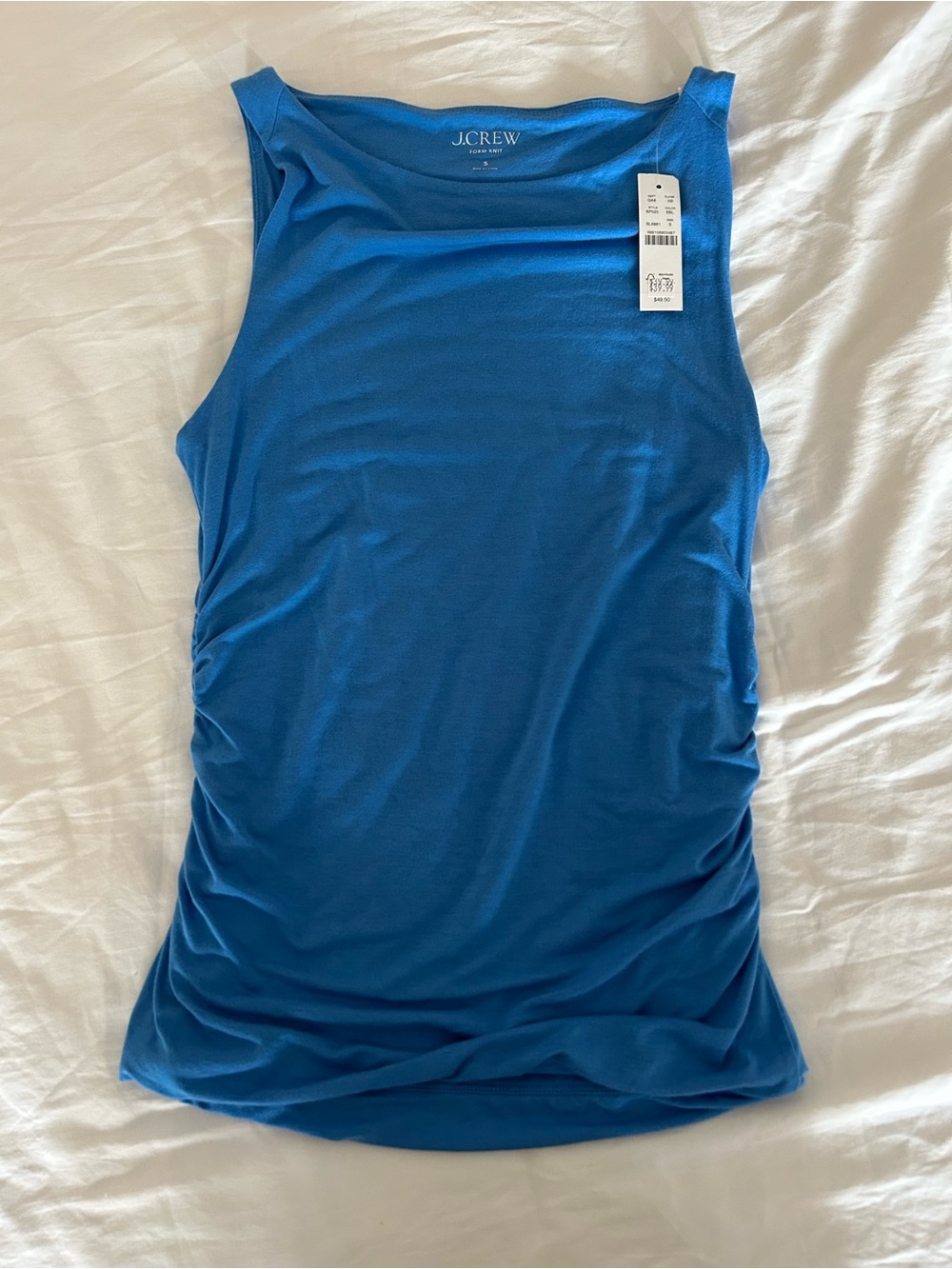 J. Crew Bright Blue Sleeveless Ruched Tank Top